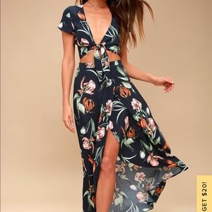 Magdalena Navy Blue Floral Print Two-Piece Maxi Dress lulus medium
